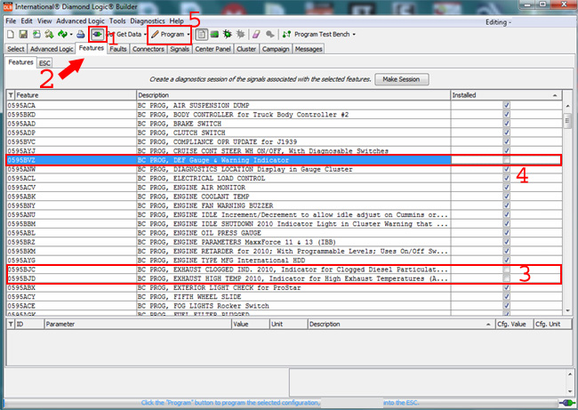 International DLB disable regen and DEF warning indicators