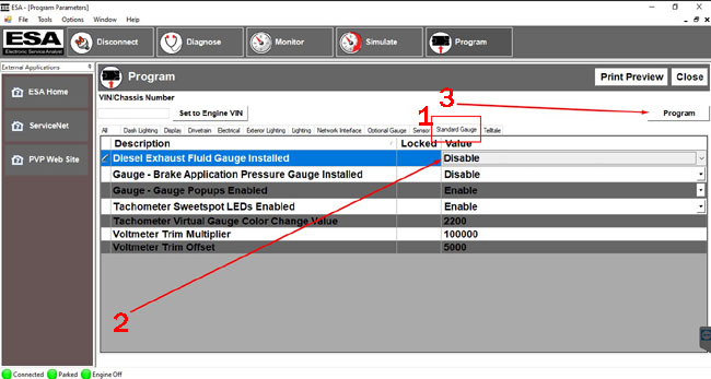 Paccar ESA disable regen and DEF warning indicators
